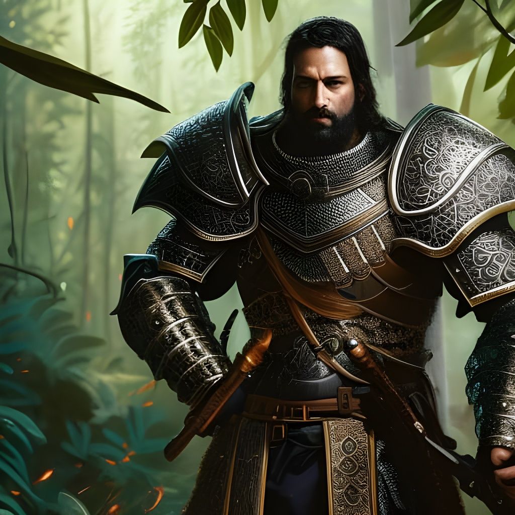 Medieval Knight in Jungle, Digital Fantasy Art