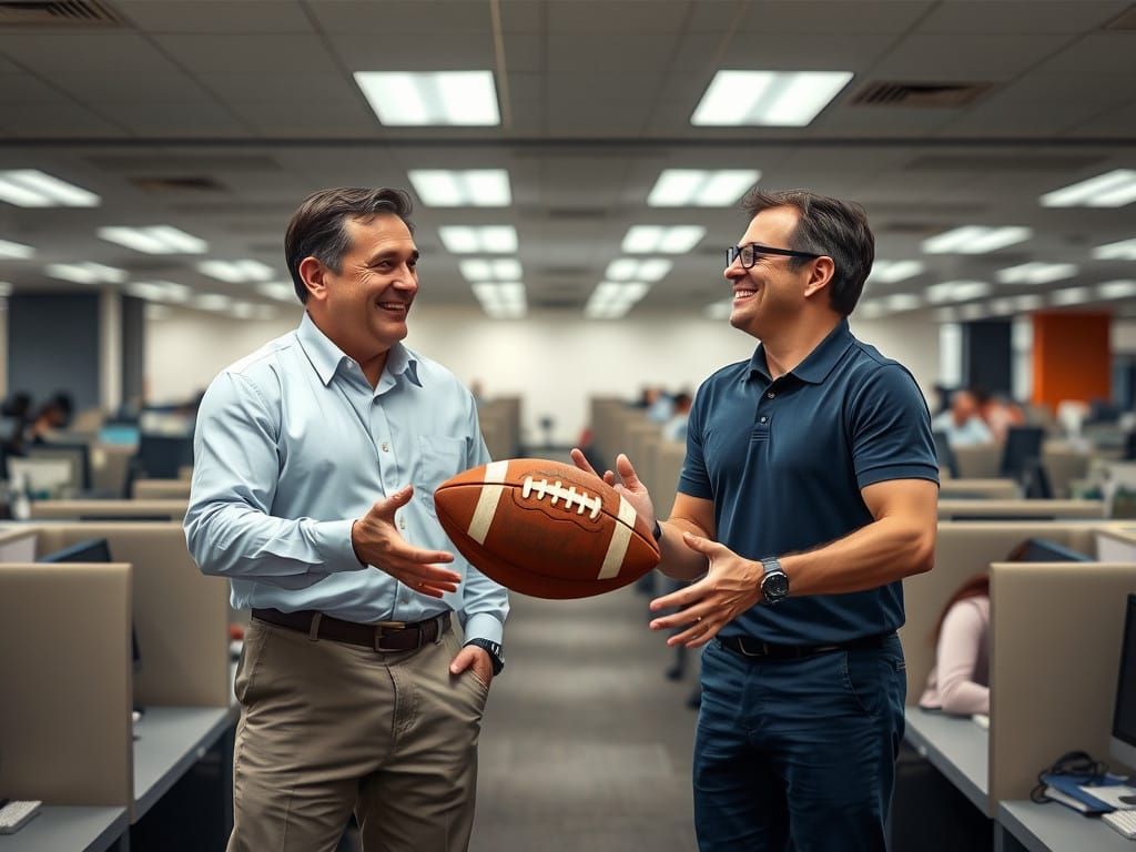 Managers in a Call Center Enjoy a Moment of Carefree Abandon