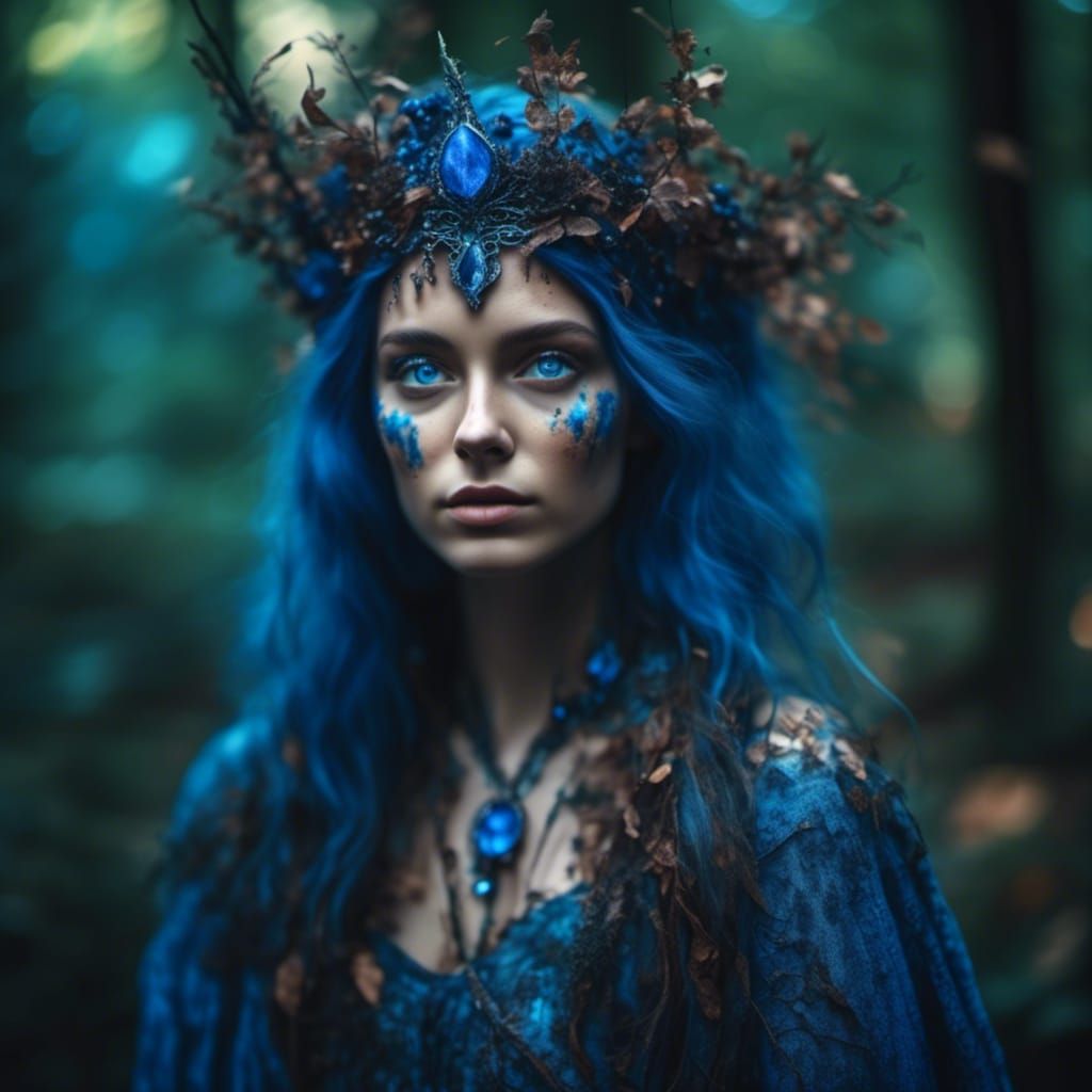 Blue-Eyed Sorceress in Enchanted Woods