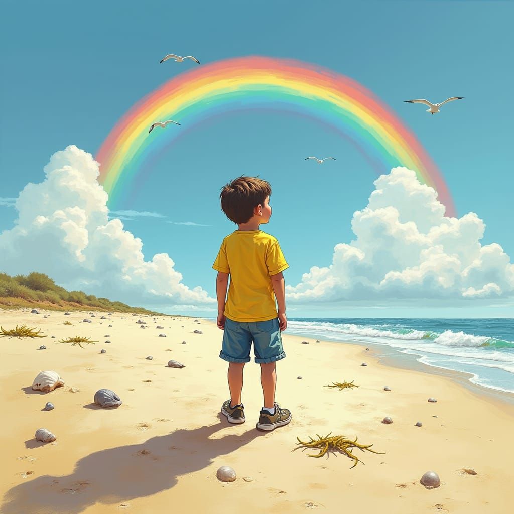 Young Boy Finds Hope on Lonely Beach at Sunset