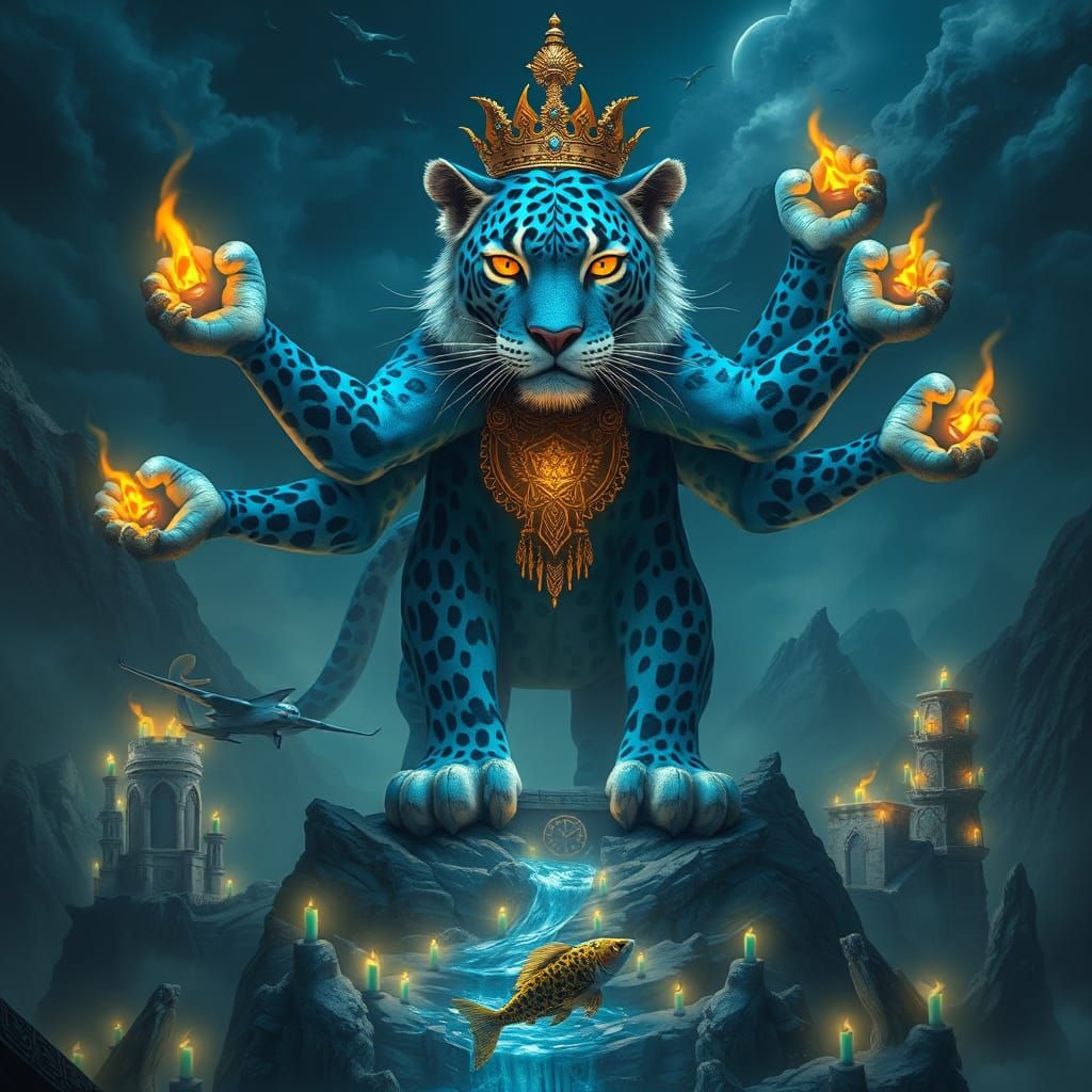 Majestic Six-Armed Leopard King in Cities of Light
