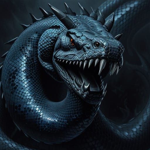 Gigantic Blue Snake with Claws in Charcoal