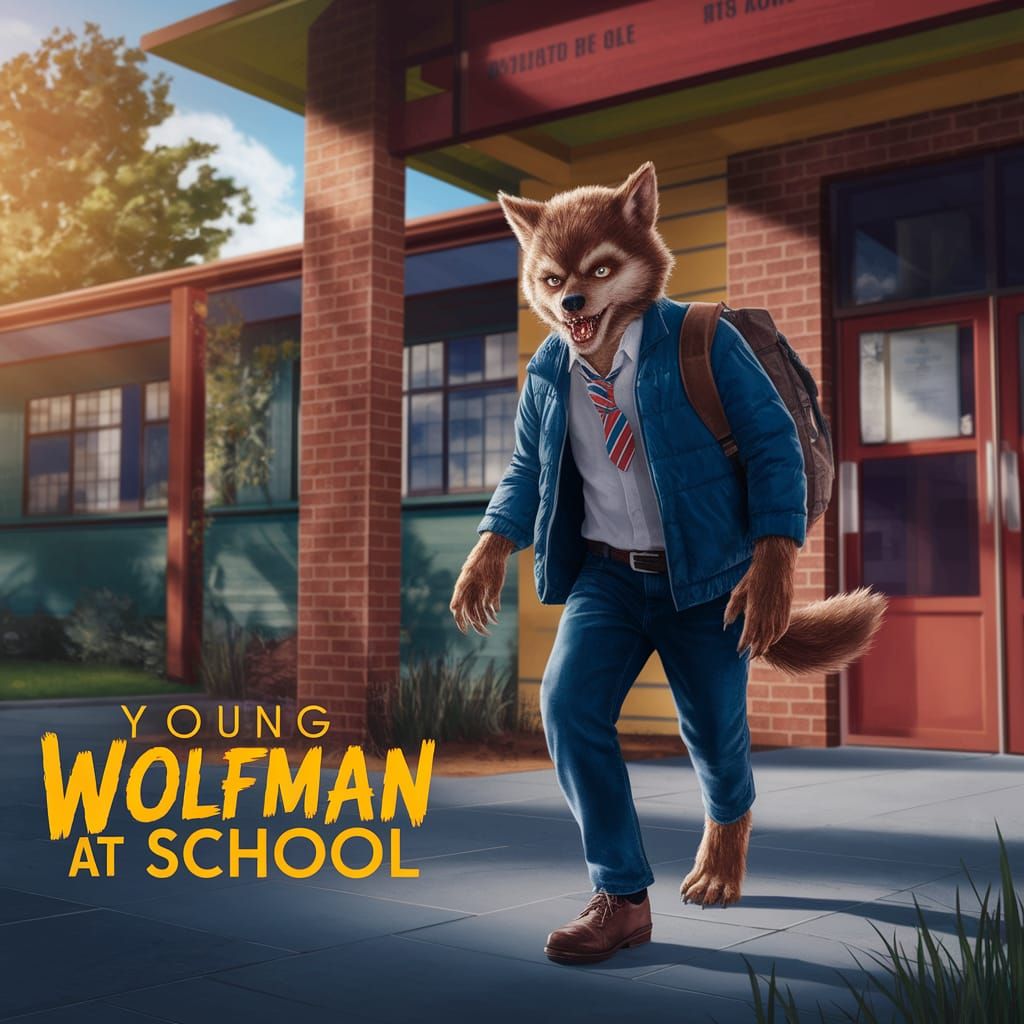Back to school movie poster. The title reads, "Young Wolfman...