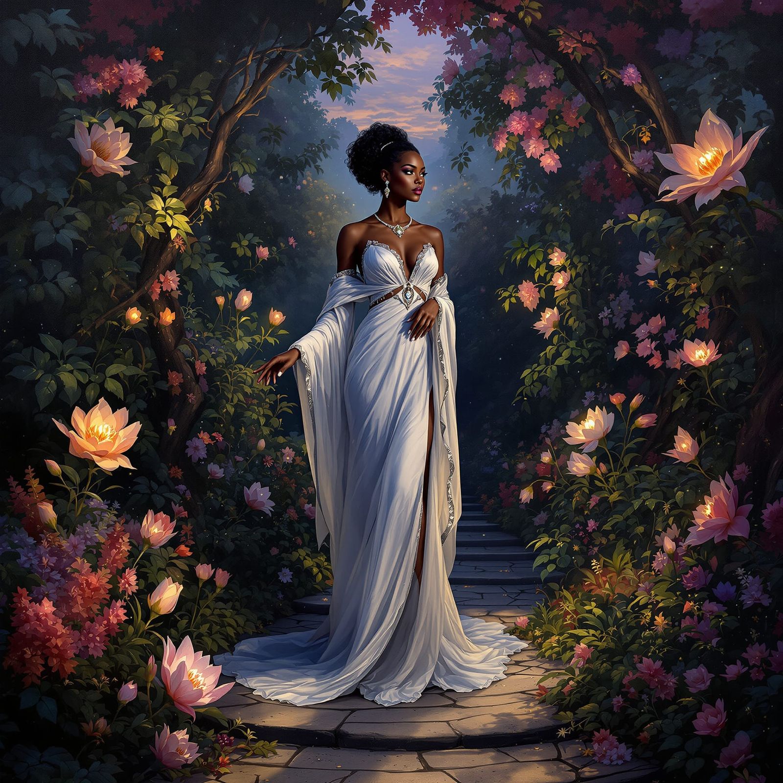 Divine Feminine in Secret Garden at Twilight