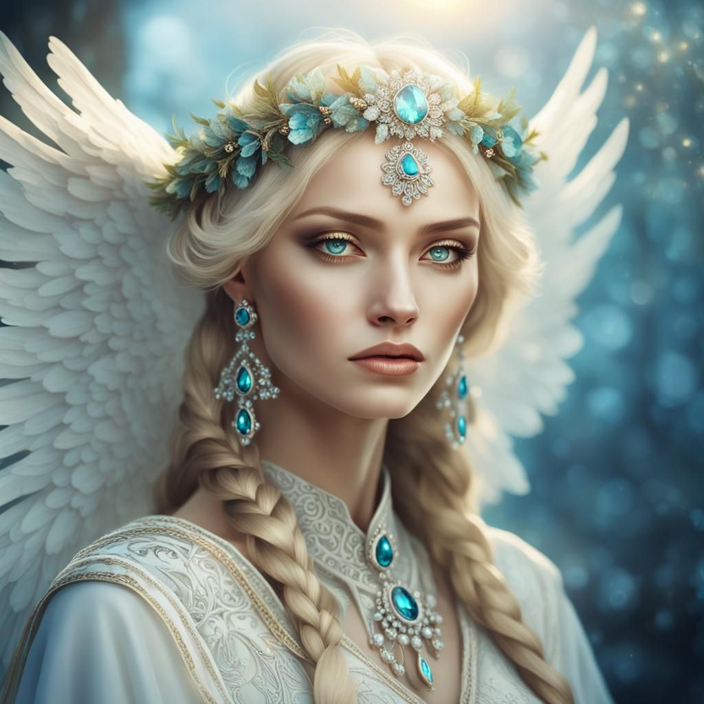Angelic Russian Beauty in Slavic Clothing, Ethereal Portrait