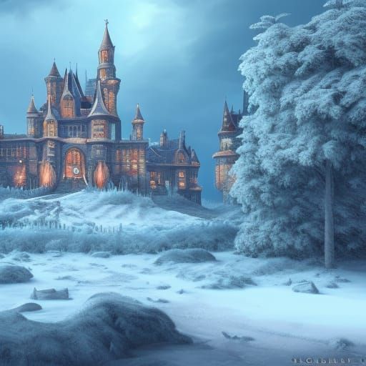 Fantastical Castle Snow Globe in Detailed Matte Painting