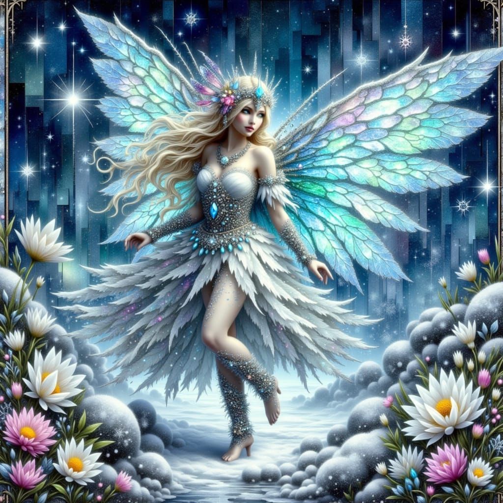 Enchanting Ice Fairy Among Winter Flowers