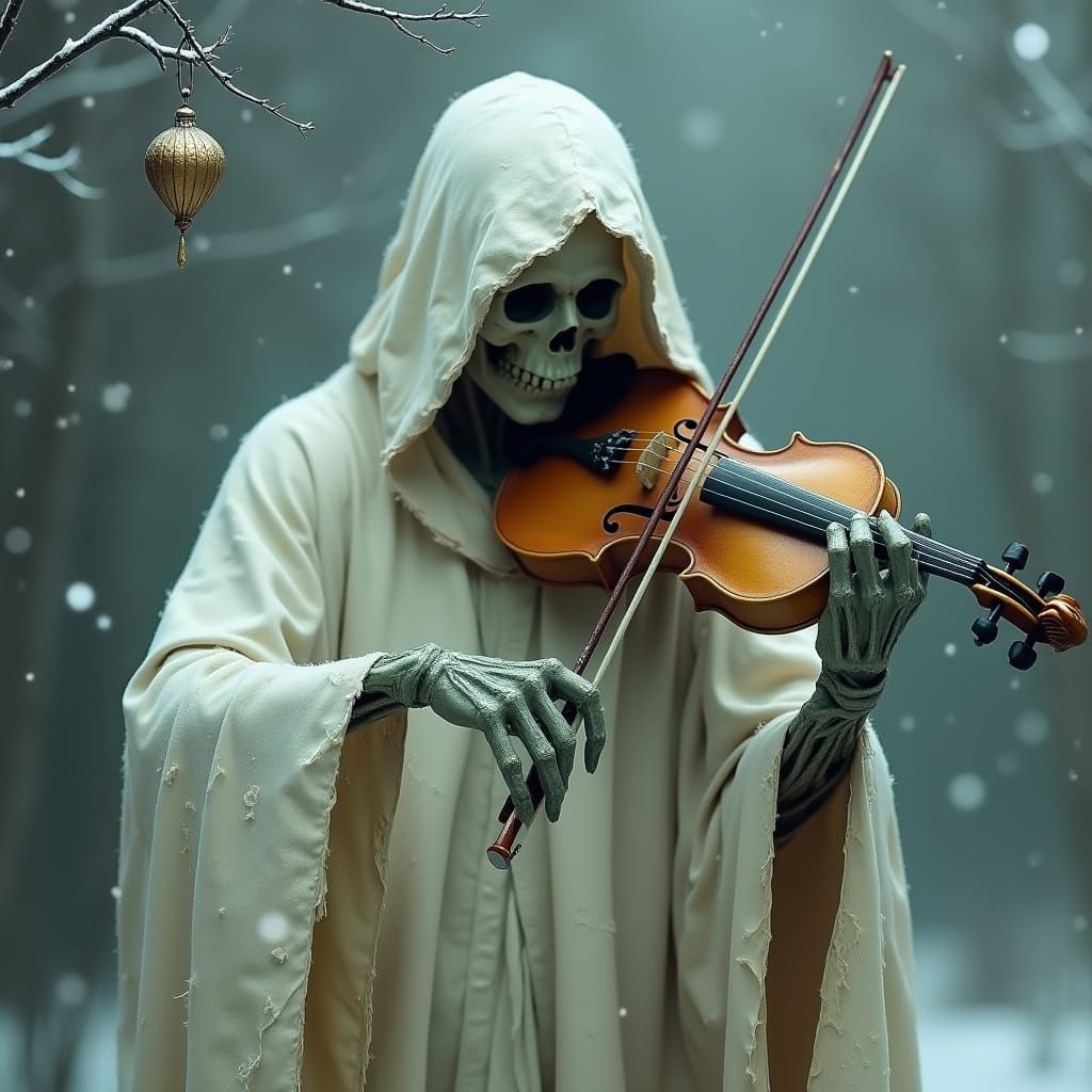 Spectral Violinist in Winter Landscape