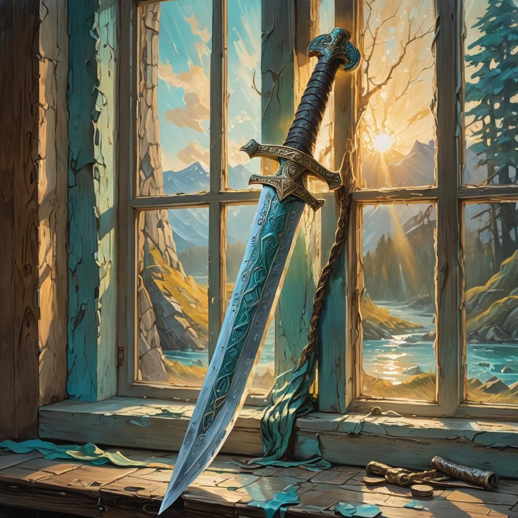 Viking Sword with Jörmungandr in Impressionist Style