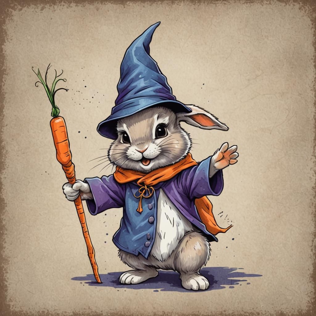 Adorable Bunny Wizard Casting Spells in Cartoon Style
