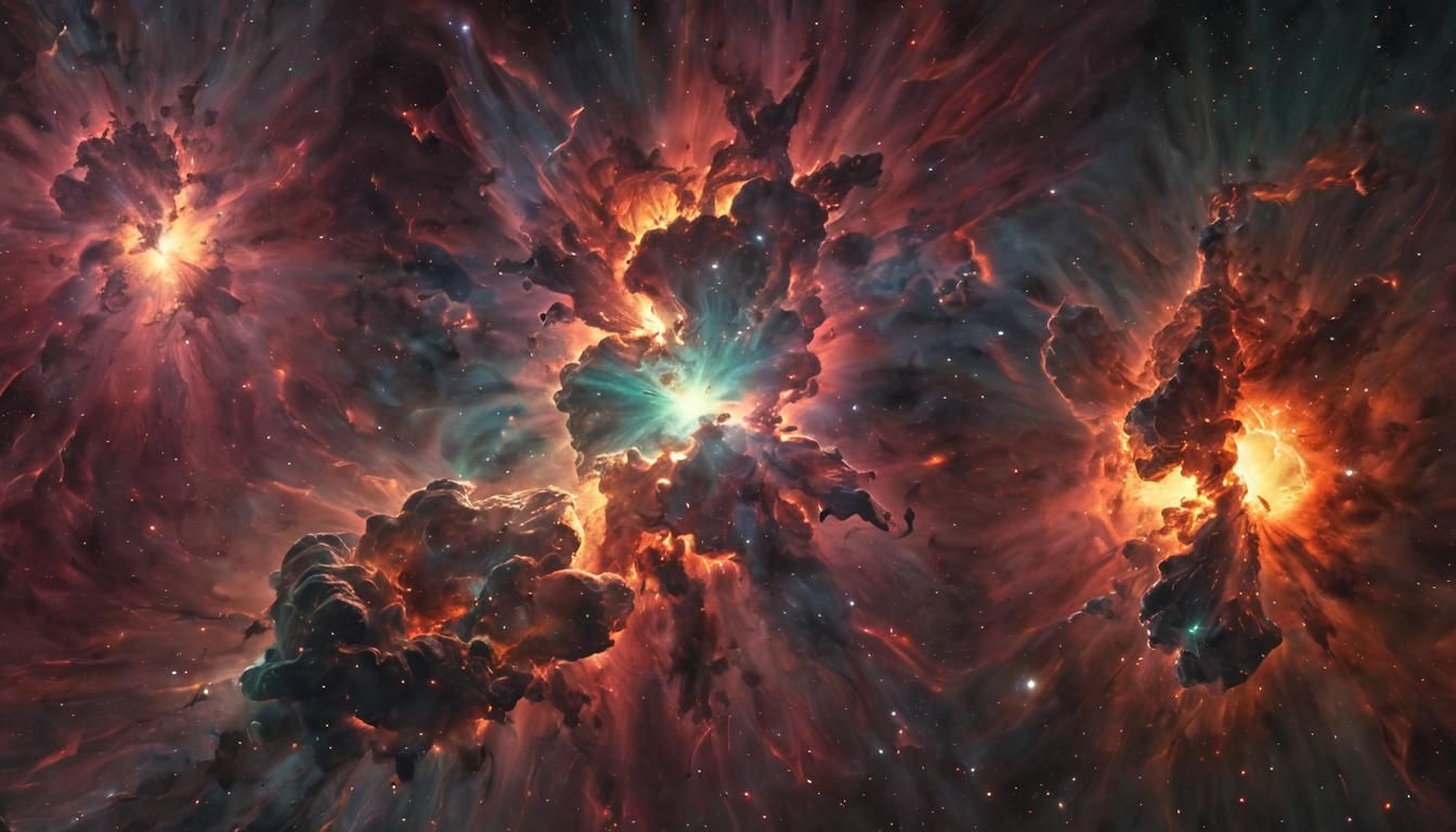 Galactic Collision in Nebula, Graffiti Art Style