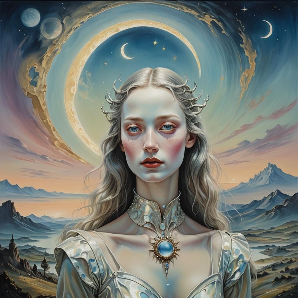 Dreamlike Moonchild Portrait in Surrealist Style