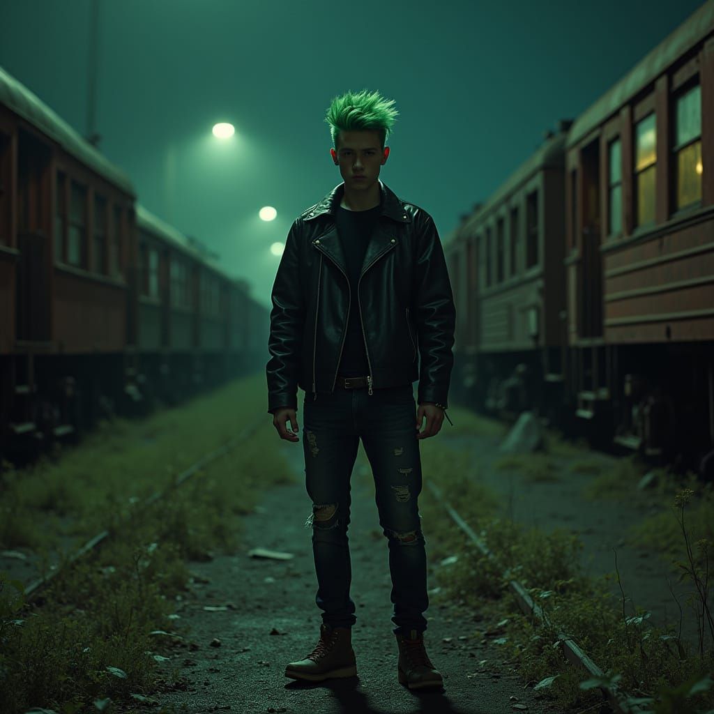 Green Haired Punk in Abandoned Rail Yard: Hyperrealism