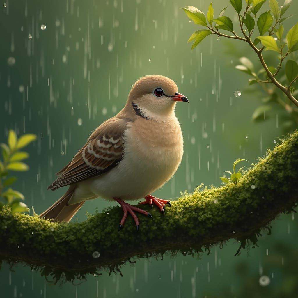 Serene Dove in Impressionist Rain Scene