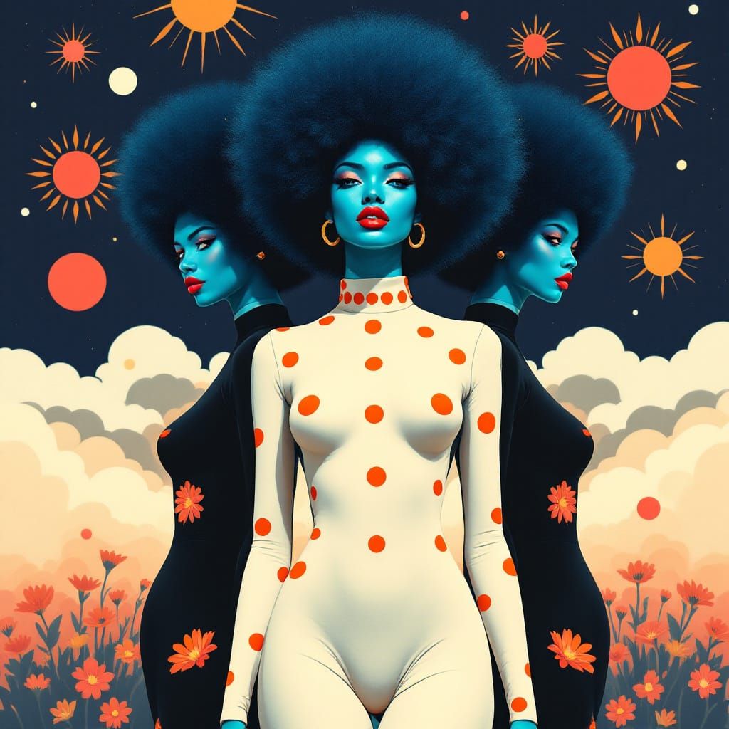 Elegant Turquoise Women in Retro Poster Art