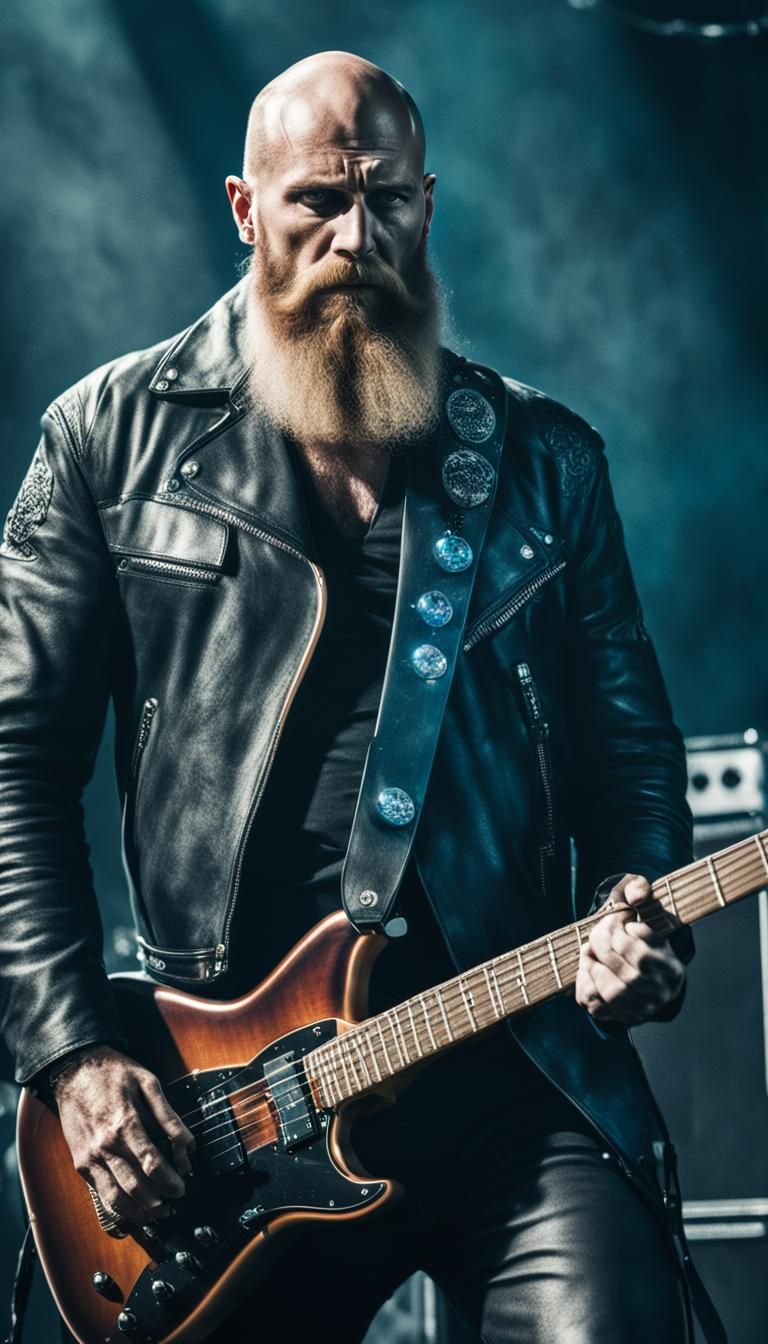 Slavic Rocker with Electric Guitar in Cinematic Style