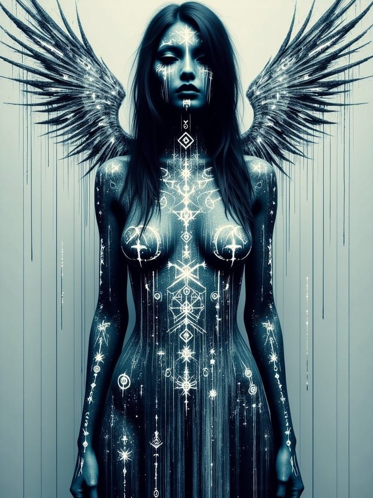 Clothed Norse Beauty with Runes in Graffiti Art