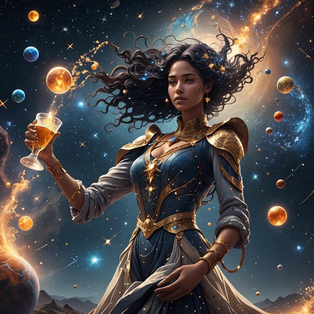 Astral Woman Creating Galaxies as Digital Art