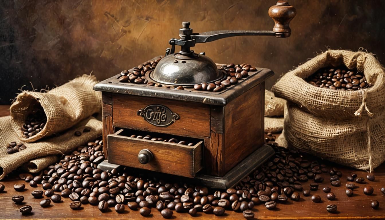 Hyperrealistic Oil Painting of Coffee Grinder