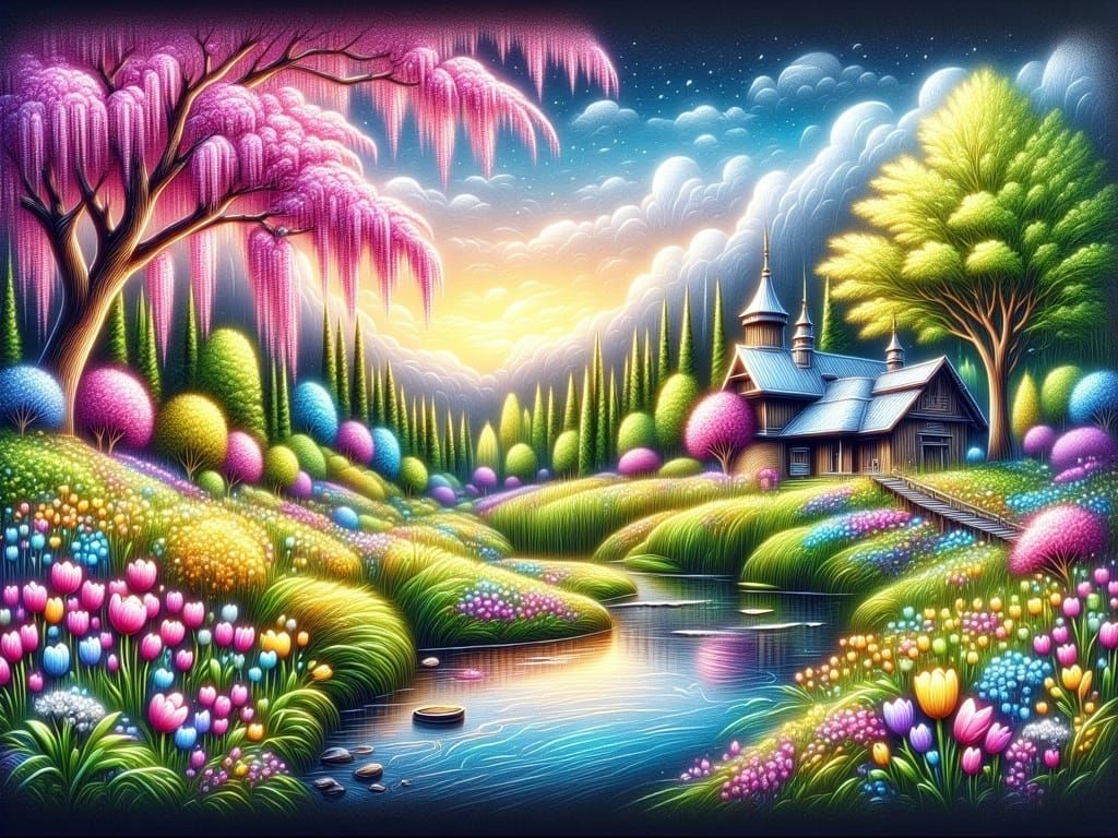 Surreal Chalk Art of Vibrant Spring Landscape