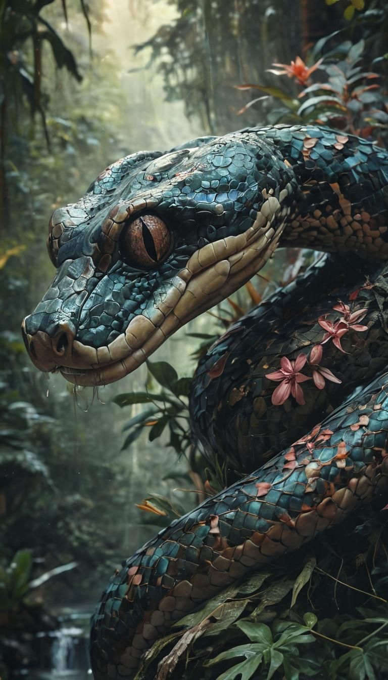 Filigree Anaconda Fractal in Pastel Ink