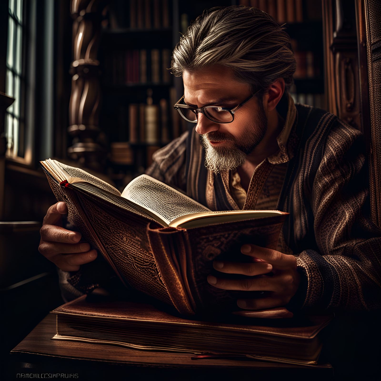 Hyperrealistic Bookworm Reading with Sharp Focus