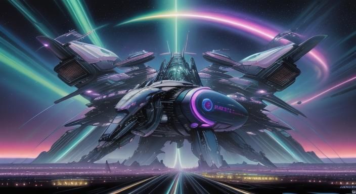 Retro-Futuristic Sci-Fi Robot Girl in Neon Landscape