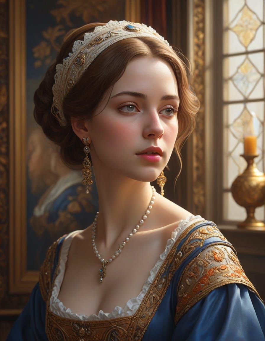Elegant Renaissance Woman in Lavish Interior
