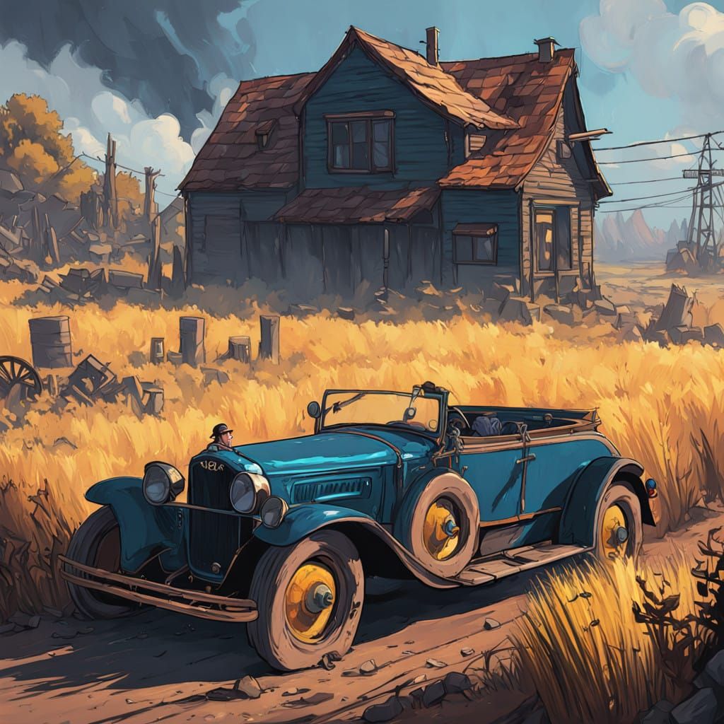 Rusty Model A Coupe in a Sun-Drenched Cornfield