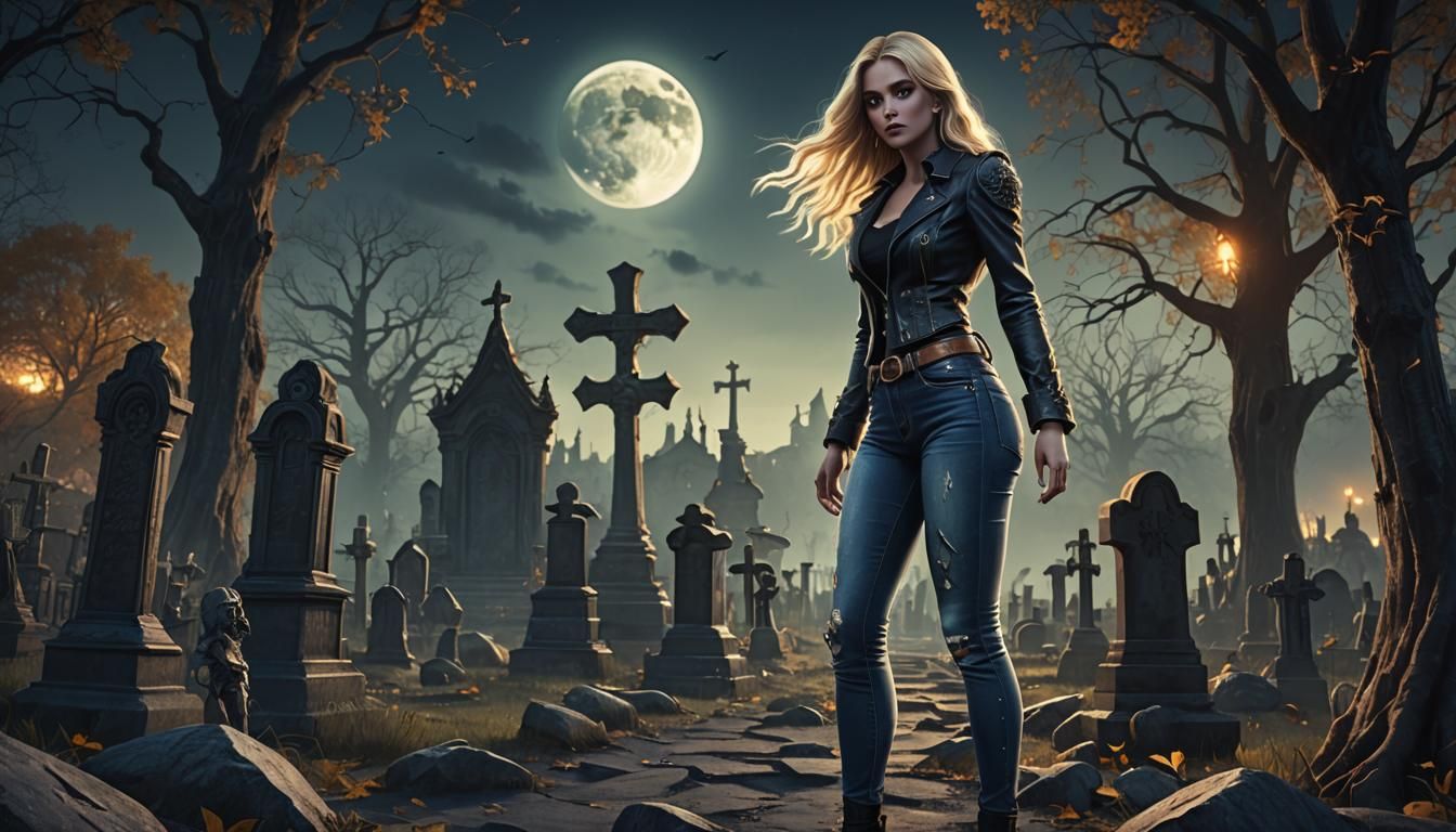 Graveyard Ghost with Long Legs in Moonlight