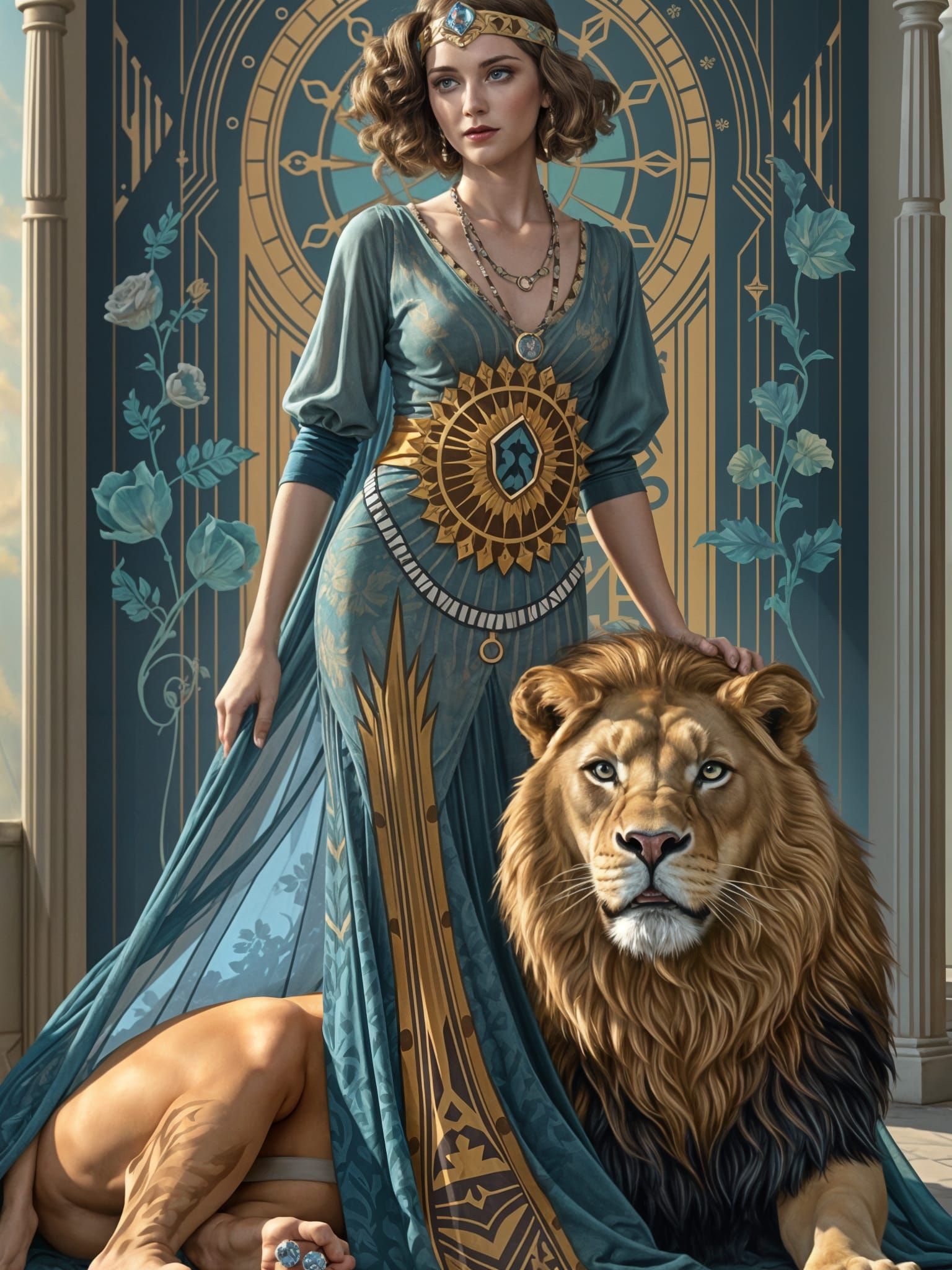 Art Deco Death Tarot Card with Flapper Woman