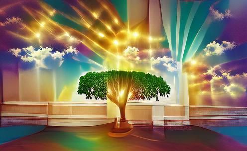 Art Deco Sunshine Rays and Tree Design