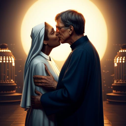 Bill Gates Kissing Nun in Disco: Fantasy Art