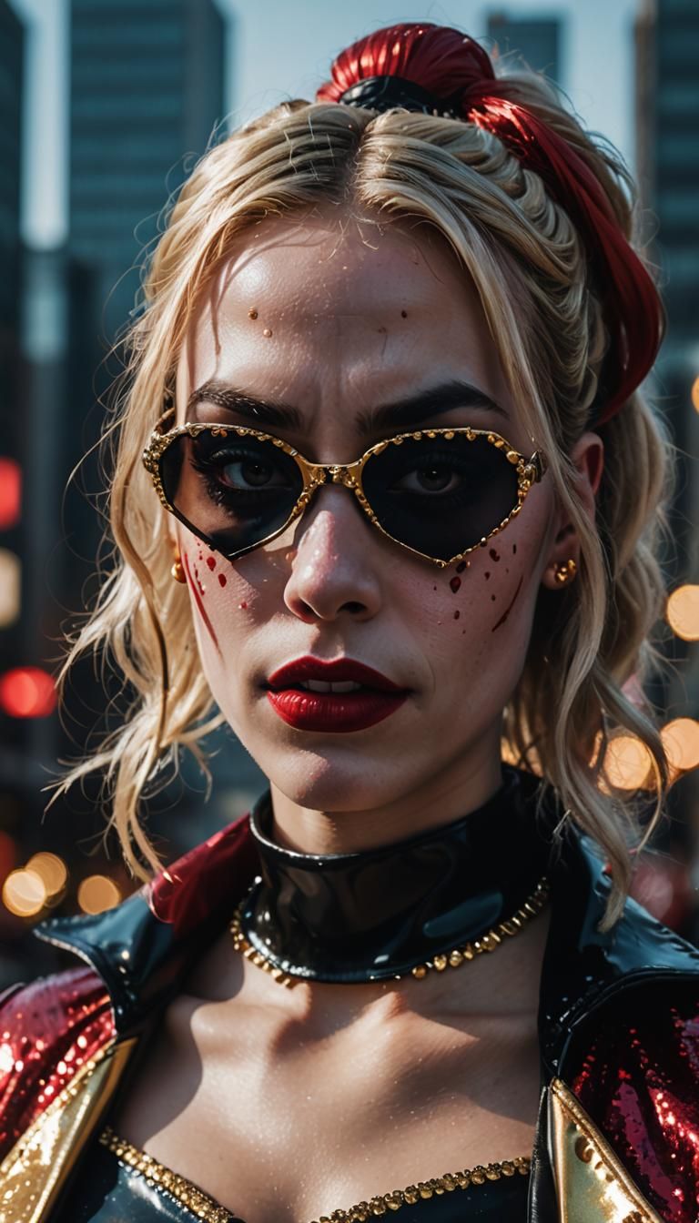 Harley Quinn Portrait with Diamond Tears in Pop Art Style