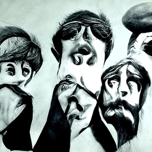 Hyperdetailed Charcoal Drawing of The Beatles