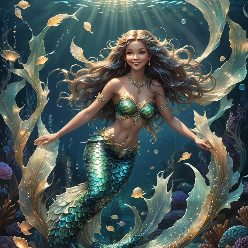 Siren of the Moonlit Deep: A Shimmering Mermaid's Ethereal B...