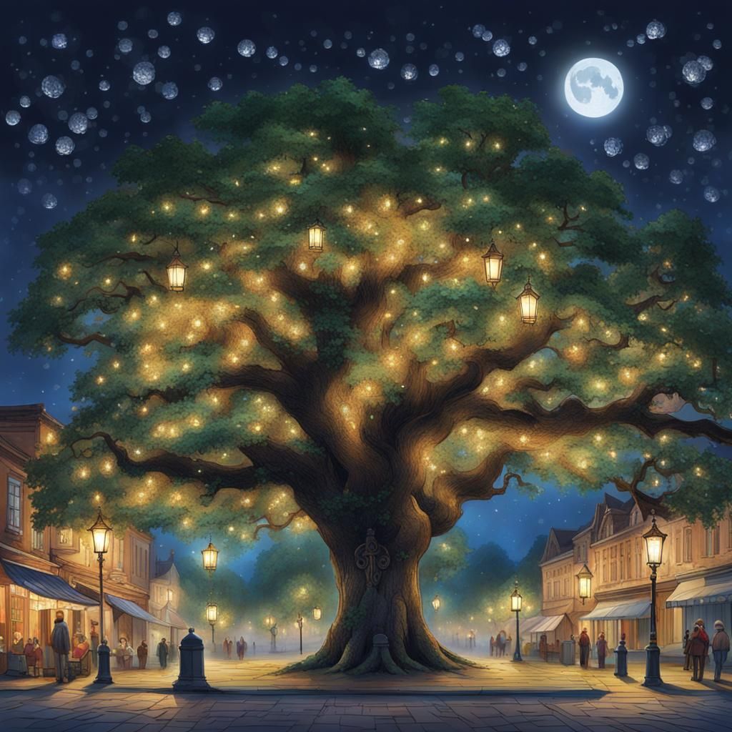 Majestic Great Oak Tree in Town Center