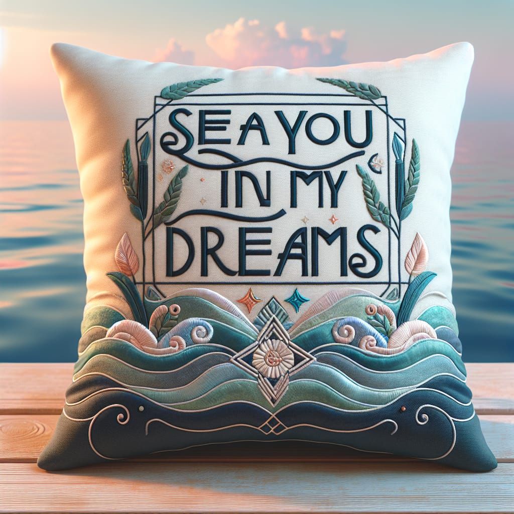 Dreamy Sea Pillow with Art Deco Text