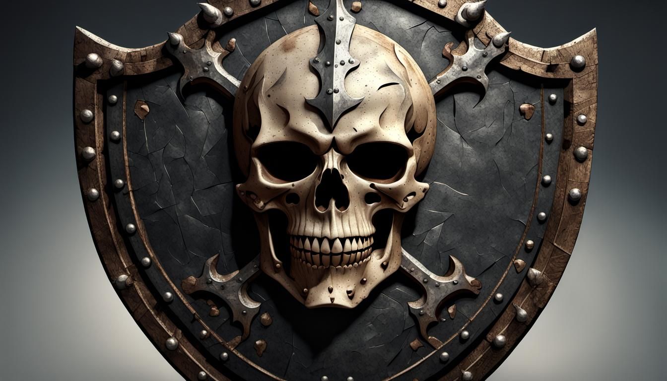 Medieval Knight Shield with Skull, Gritty Style