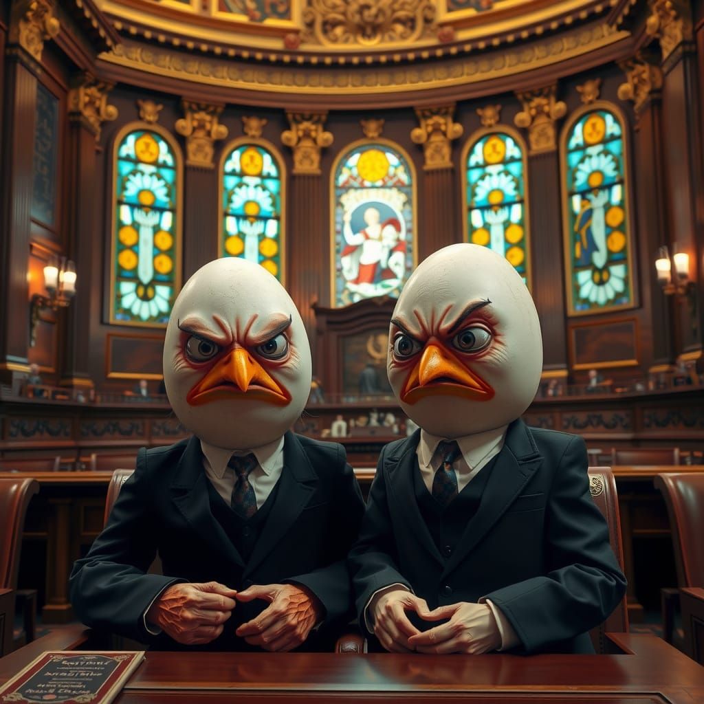 Angry Eggs Confront Congress in Intense HDR Scene