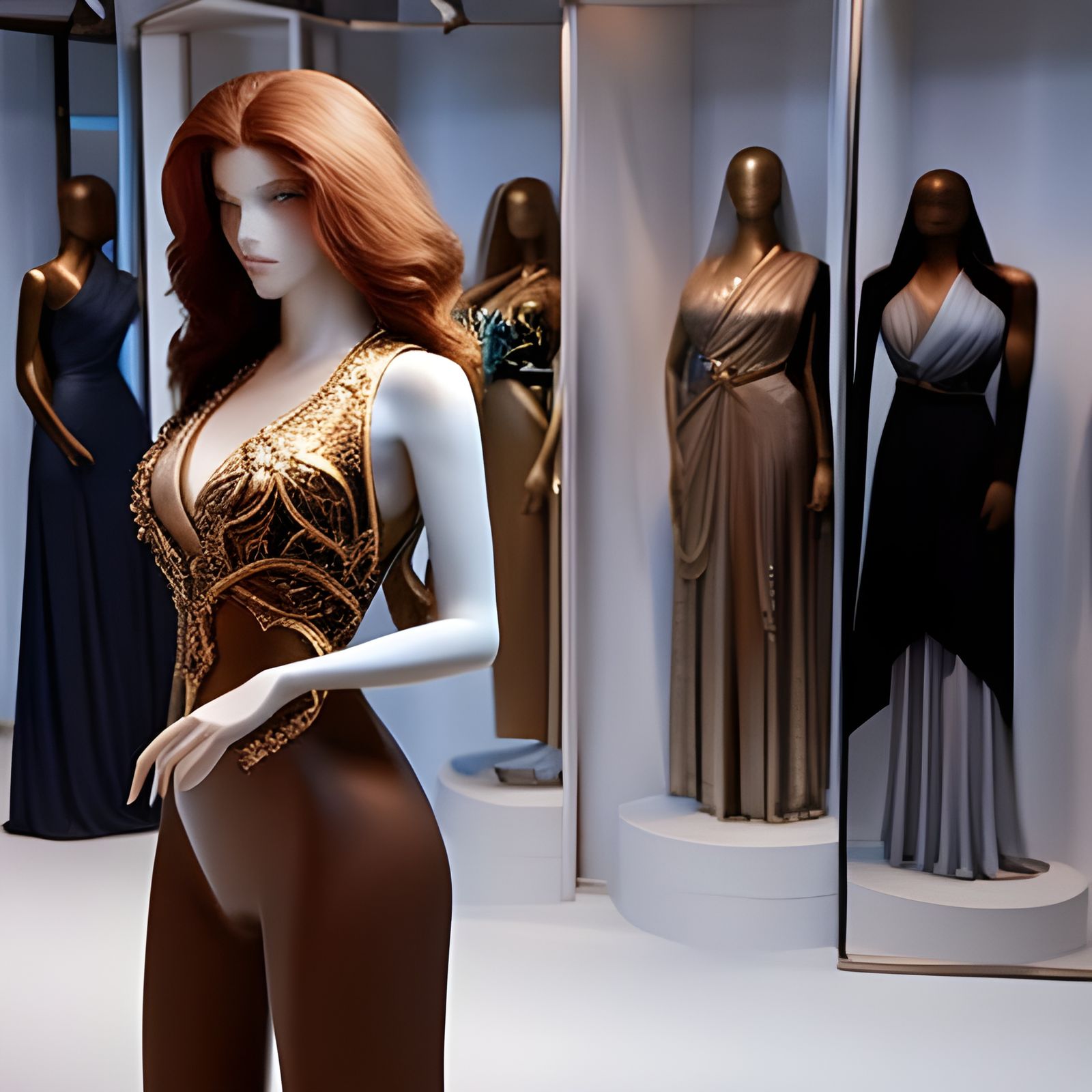 Mannequin in a Gold and Brown Bodysuit