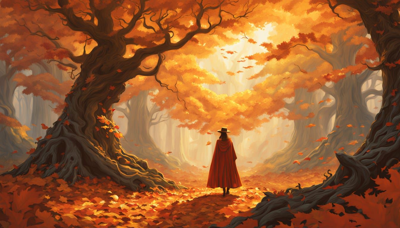 Regal Figure Amidst Autumn Vortex in Hyper Realistic Digital...