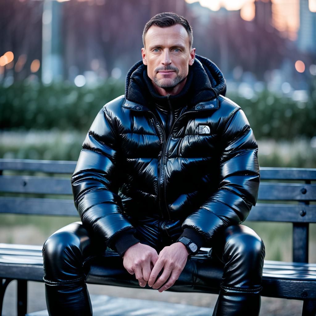 Handsome Man in Leather and Puffer Jacket
