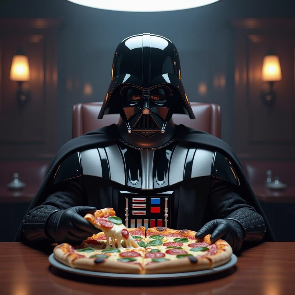 Darth Vader Devours Pizza in Dramatic Sci-Fi Scene