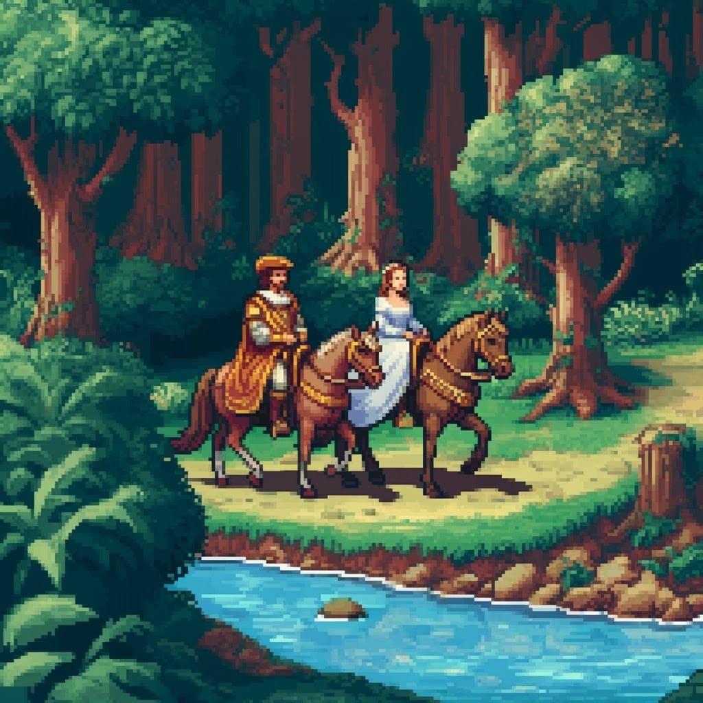 Noble Knights Ride into Whimsical 8-Bit Forest