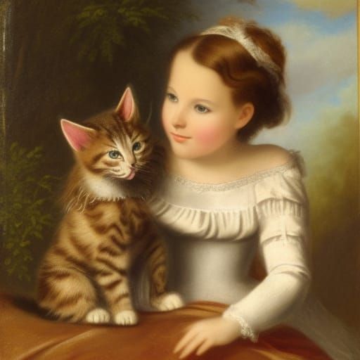 1800s Girl and Kitten: A Moment in Time