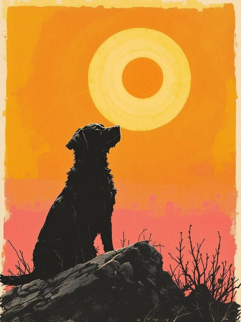 Dog in Sun: Vintage Newspaper Print Simulation