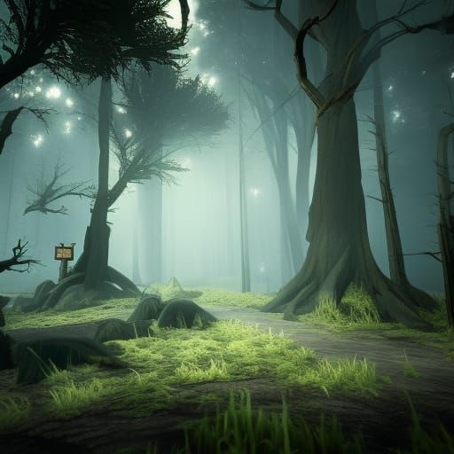 Dark Forest with Dragon Ghosts in 3D Style