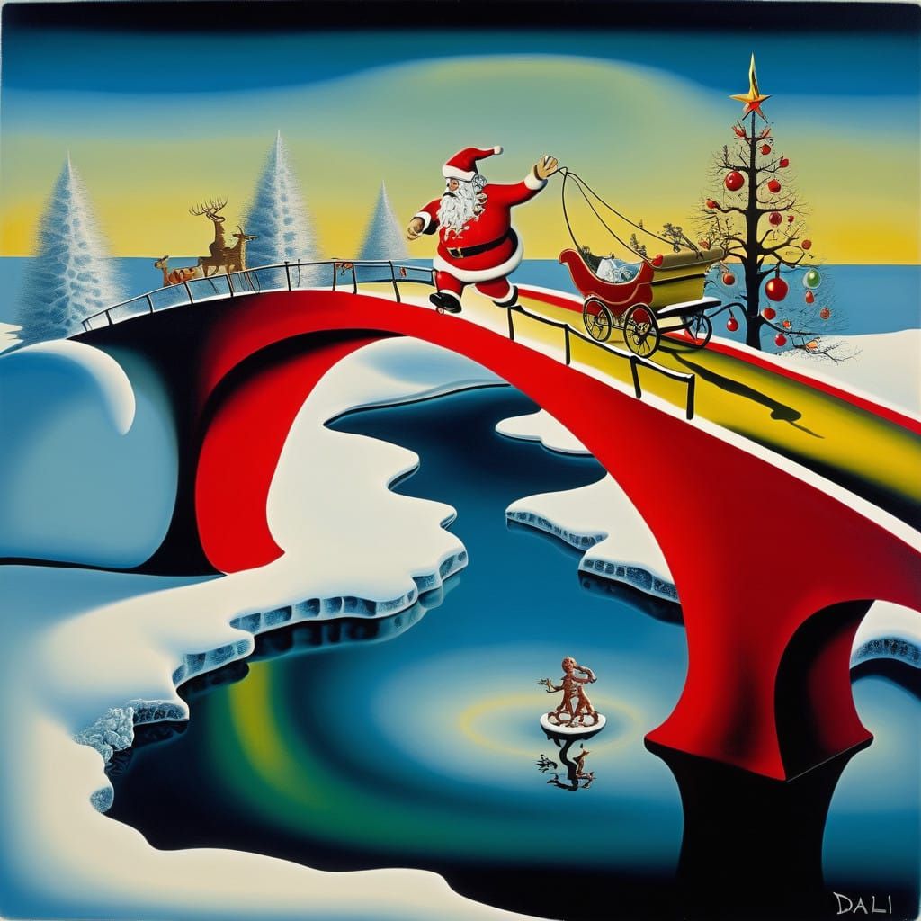 Dali's Dreamlike Christmas Scene Over Turbulent Winter Water...