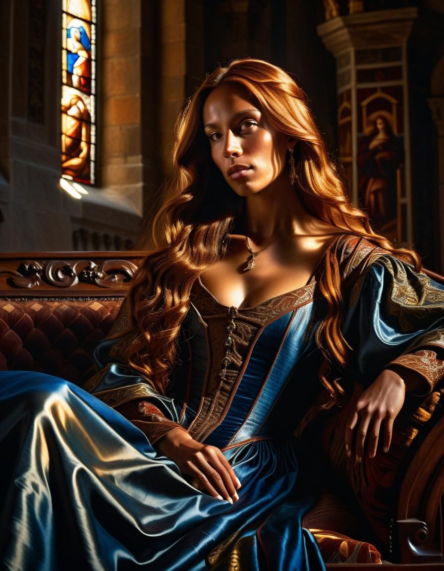 Elegant Woman in Baroque Temple Setting